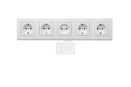 Photo for White five-way wall power socket on the white background, front view. - Royalty Free Image