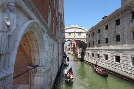 Photo for VENICE,ITALY - APRIL 27, 2019: Bridge of Sighs between the Doge's Palace and the prison Prigioni Nuove of Venice - Royalty Free Image