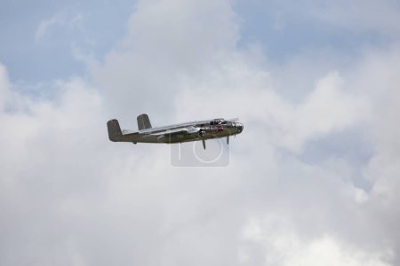 Photo for BUDAPEST, HUNGARY - JUNE 24, 2018: A B-25J "MITCHELL" bomber aircraft of the Red Bull Flying Bulls team, during an open to the public air show at the city of Budapest. - Royalty Free Image