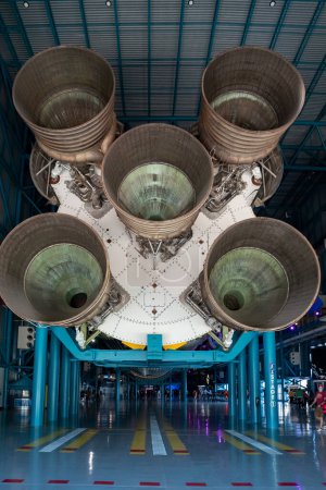 Photo for Cape Canaveral, Florida, USA - December 2021: Rear view of Saturn V at the Apollo/Saturn V Center at Kennedy Space Centre in Merritt Island, Florida. USA - Royalty Free Image