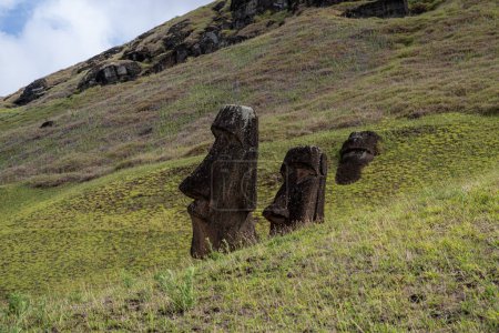 Photo for Moai statues at  Rano Raraku Volcano at Easter Island, Rapa Nui National Park, Chile - Royalty Free Image