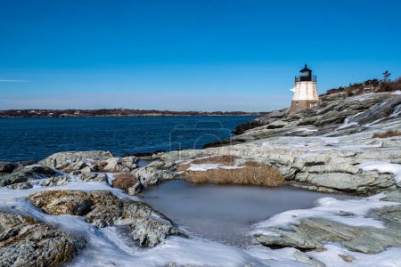 Phare de Castle Hill à Newport Rhode Island en hiver, États-Unis