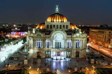 Mexico City, Mexico - November 14, 2016: Beautiful top view of Bellas artes at night, Mexico City, Mexico