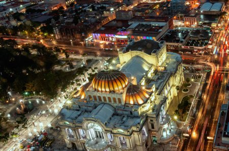 Photo for Mexico City, Mexico - November 14, 2016: Beautiful top view of Bellas artes at night, Mexico City, Mexico - Royalty Free Image