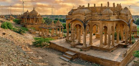 Bada Bagh, also called Barabagh is a garden complex near Jaisalmer, Rajasthan, India. Set of royal chhatri cenotaphs constructed by the Maharajas of the Jaisalmer State in the 18th, 19th and early 20th centuries