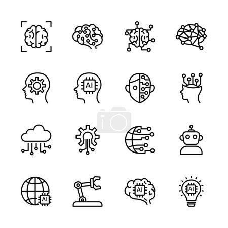 Illustration for Ai, Artificial intelligence line icons set.  vector illustration. - Royalty Free Image