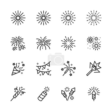 firework icons set. for party , ney year,  festive,. isolated on white . vector illustration