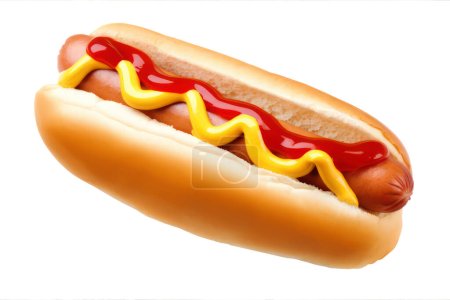 Perro caliente con ketchup y mostaza aislados sobre fondo blanco
