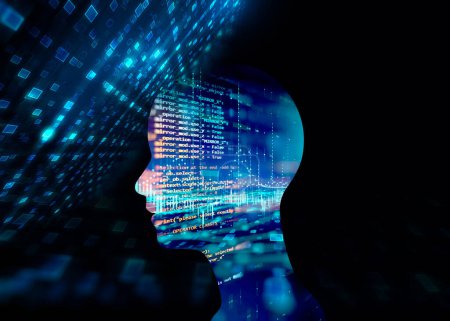Téléchargez les photos : Human head concept of artificial intelligence with technology graphic , 3d illustratio - en image libre de droit