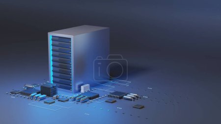  server computer on digital electronic  with node base programming data.concept of big data storage and  cloud computing technology.3d illustration