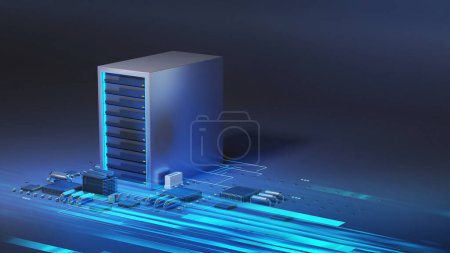 Photo for Server computer on digital electronic  with node base programming data.concept of big data storage and  cloud computing technology.3d illustration - Royalty Free Image