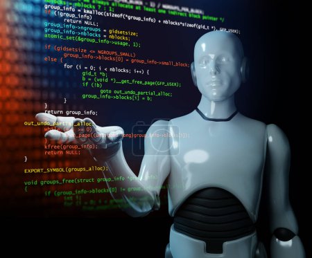 Foto de Concepto de cabeza de robot de inteligencia artificial con concepto de bot de chat, ilustración 3d - Imagen libre de derechos