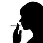 portrait of a young brunette woman, smoking a cigarette, in Chinese shadow