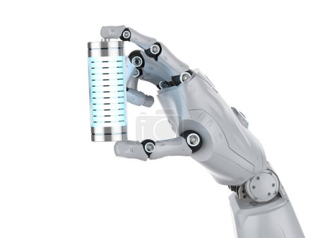 Photo for Battery research and development with 3d rendering robot hand hold li-ion or rechargeable battery - Royalty Free Image