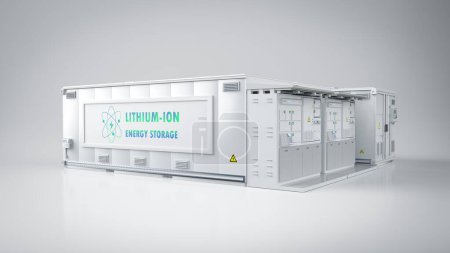 Téléchargez les photos : 3d rendering energy storage system or battery container unit with lithium-ion power - en image libre de droit