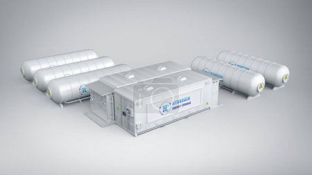 Téléchargez les photos : 3d rendering energy storage system or battery container unit with hydrogen power - en image libre de droit