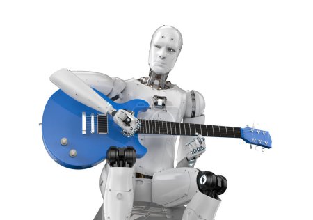 Ai music composer or generator with 3d rendering robot play guitar