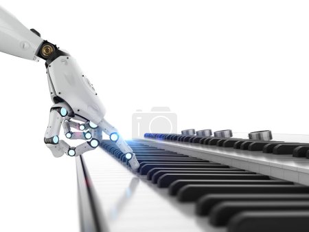 Ai music composer or generator with 3d rendering robot play piano