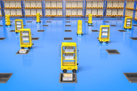 Photo for 3d rendeirng warehouse robot or robotic assistant deliver boxes - Royalty Free Image