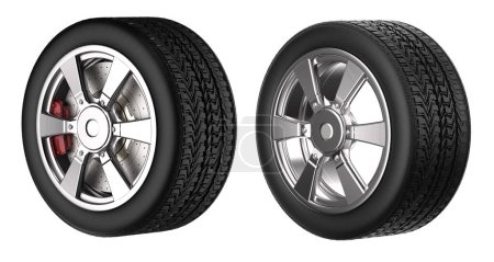 Foto de 3d renderizado neumático negro con rueda metálica aislada en blanco - Imagen libre de derechos