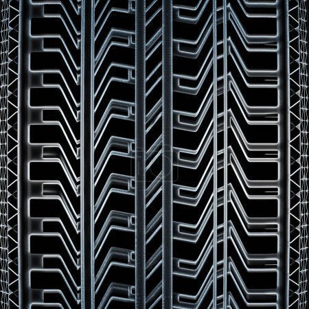 Foto de 3d renderizado patrón de neumático áspero o textura del neumático sobre fondo negro - Imagen libre de derechos