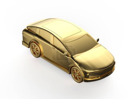 Foto de 3d representación de oro ev coche o vehículo eléctrico de oro metálico sobre fondo blanco - Imagen libre de derechos