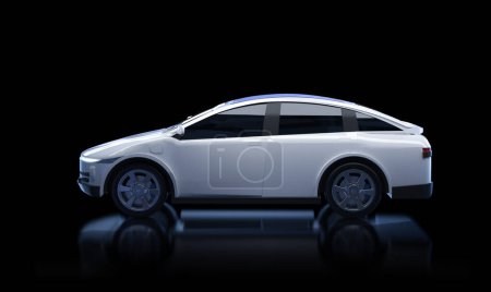 Téléchargez les photos : 3d rendu blanc ev voiture ou véhicule électrique sur fond noir - en image libre de droit