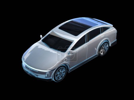 Photo for 3d rendering white ev car or electric vehicle on black background - Royalty Free Image