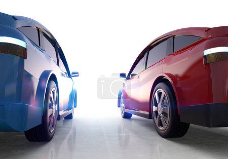 Photo for 3d rendering rear view red and blue ev car or electric vehicle on white background - Royalty Free Image