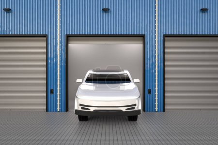 Téléchargez les photos : 3d rendering ev voiture ou véhicule électrique dans le garage - en image libre de droit