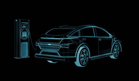 Photo for 3d rendering scan ev car or electric vehicle plug in with recharging station - Royalty Free Image