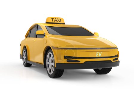 Foto de 3d renderizado amarillo ev taxi o vehículo eléctrico sobre fondo blanco - Imagen libre de derechos