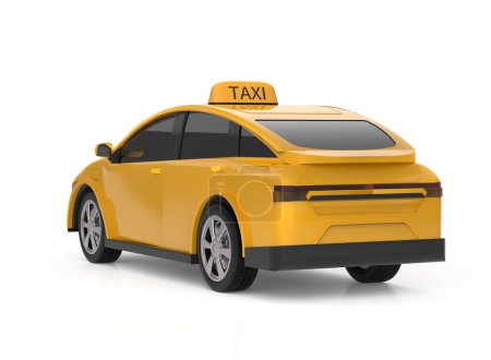 Foto de 3d renderizado amarillo ev taxi o vehículo eléctrico sobre fondo blanco - Imagen libre de derechos