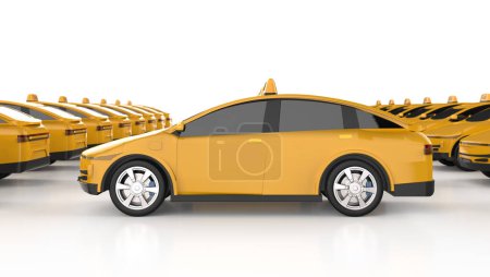 Téléchargez les photos : 3d rendant beaucoup de jaunes ev taxis ou véhicules électriques sur fond blanc - en image libre de droit