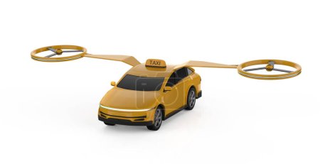 Photo for Driverless taxi or autonomous taxi with 3d rendering electric flying yellow car on white background - Royalty Free Image