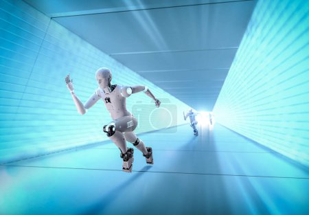 Photo for Fast speed technology concept with 3d rendering robot running through tunnel for future - Royalty Free Image