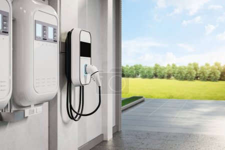 Photo for 3d rendering ev charger or wall charger at home garage - Royalty Free Image