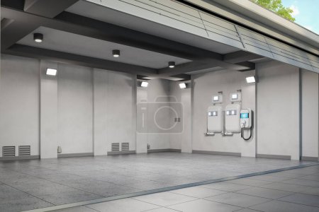 Photo for 3d rendering interior home garage with ev charger - Royalty Free Image