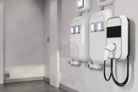 3d rendering ev charger or wall charger at home garage