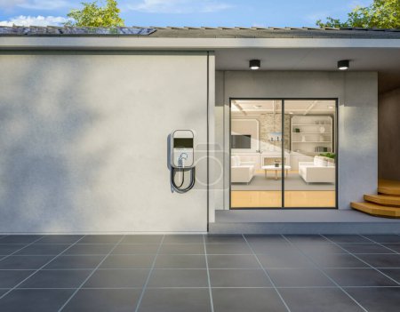 3d rendering ev charger at home garage