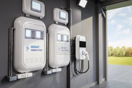 3d rendering ev charger or wall charger at home garage