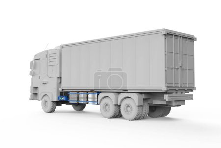 Photo for 3d rendering ev logistic trailer truck or electric vehicle lorry model with battery on white background - Royalty Free Image