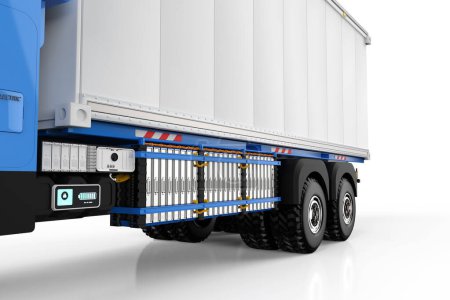 Téléchargez les photos : Camion de remorque logistique de rendu 3d ev ou camion de véhicule électrique avec batterie sur fond blanc - en image libre de droit