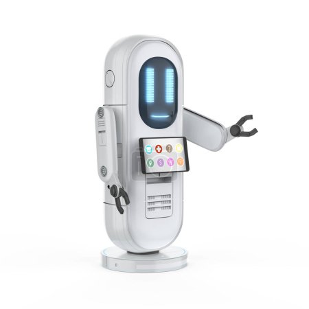 Foto de 3d robot asistente de renderizado con pantalla digital para el paciente en el hospital - Imagen libre de derechos