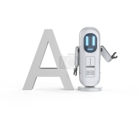Téléchargez les photos : 3d rendant robot intelligent artificiel assistant mignon avec texte ai - en image libre de droit