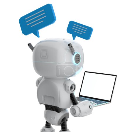 Foto de 3d renderizado chatbot o asistente de chat robot con burbuja de voz - Imagen libre de derechos