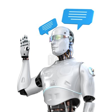 Photo for 3d rendering chatbot or assistant robot chat hand up for greeting with speech bubble - Royalty Free Image