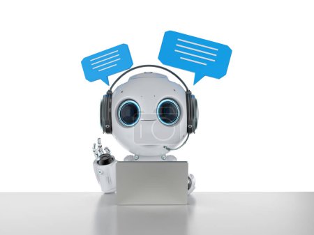Téléchargez les photos : 3d rendu chatbot ou assistant robot chat avec bulle vocale - en image libre de droit