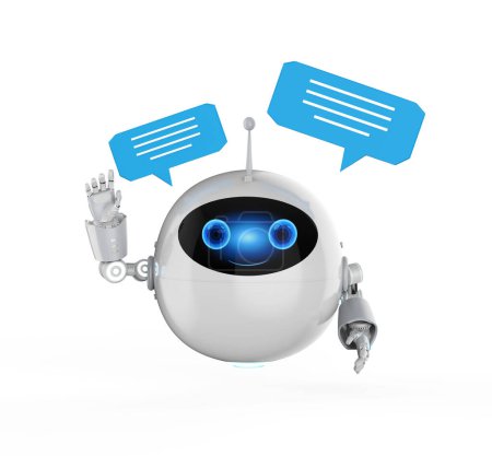 Téléchargez les photos : Chatbot de rendu 3d ou assistant robot chat main vers le haut pour accueillir avec bulle vocale - en image libre de droit