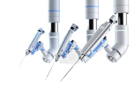 Foto de 3d renderizado máquina de cirugía asistida robótica primer plano aislado en blanco - Imagen libre de derechos